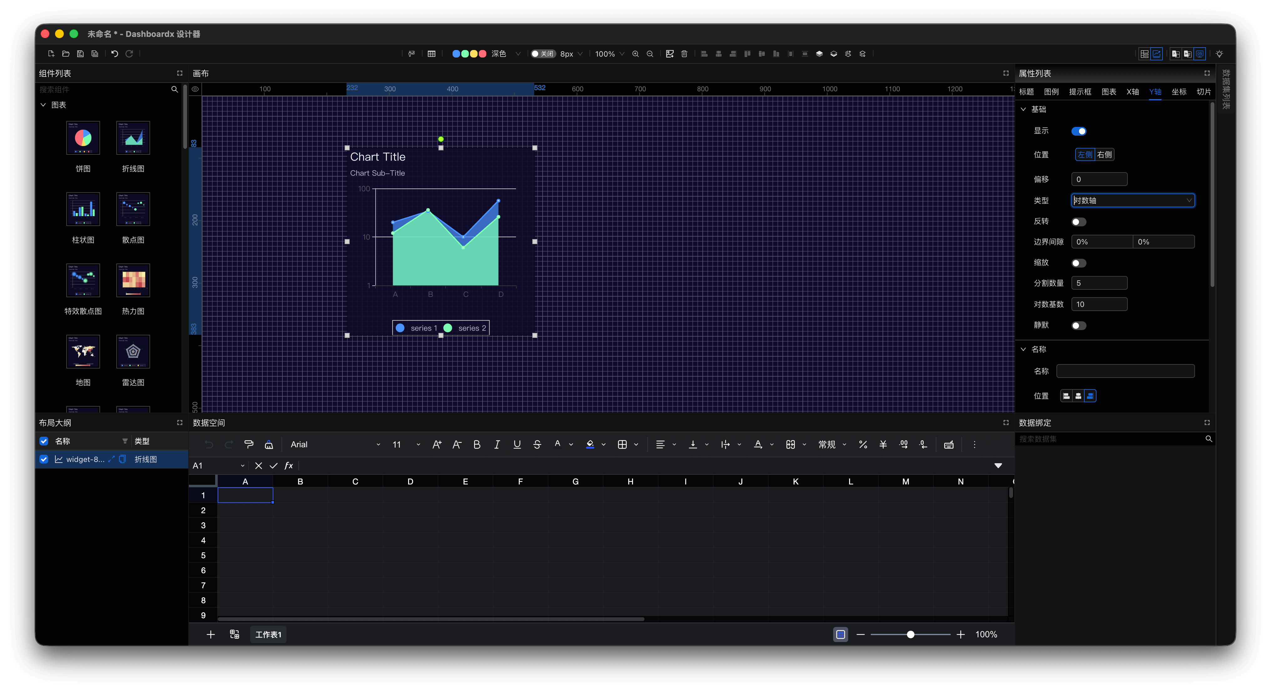 图4 折线图设置Y轴为对数轴时的标签页